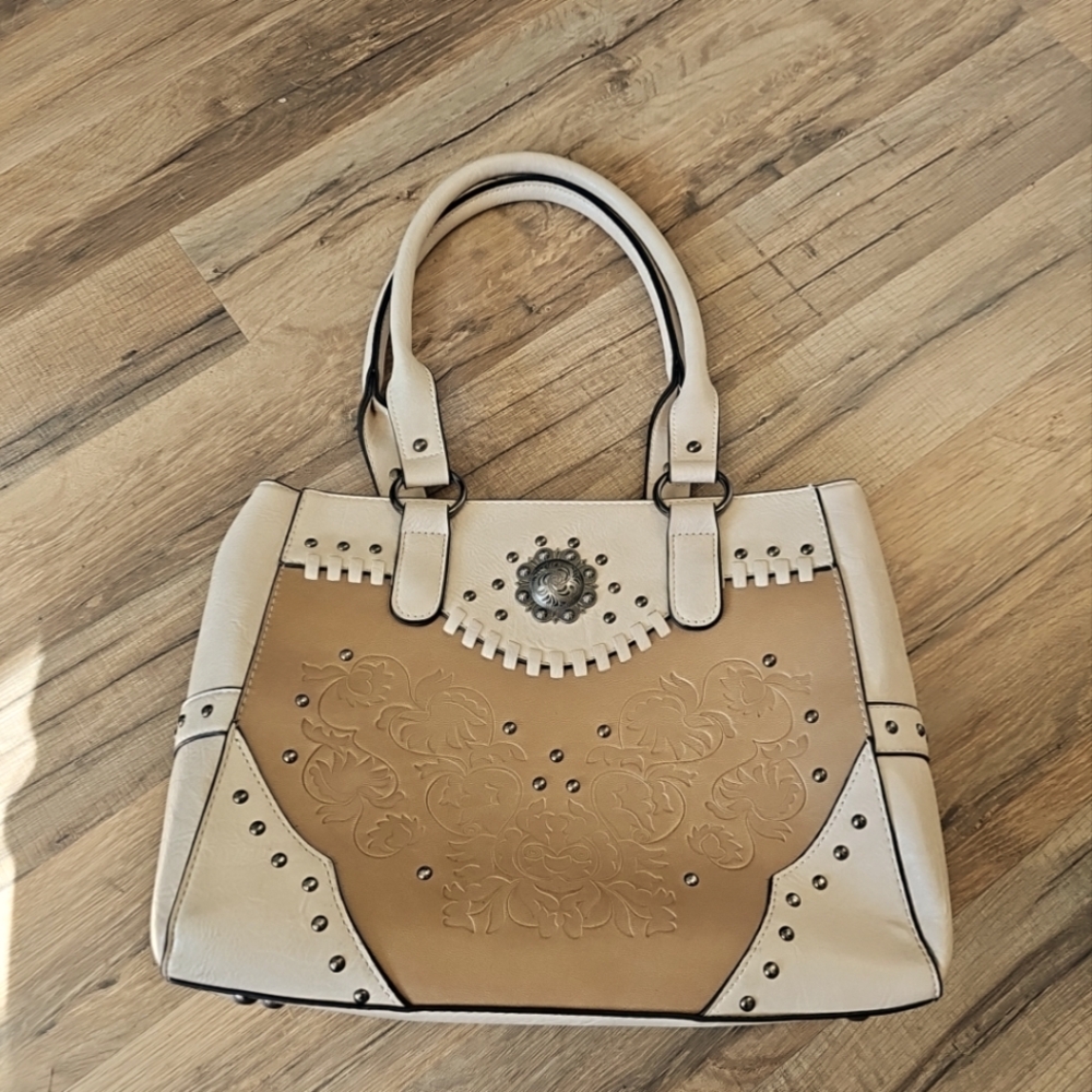Lavawa Beige and Brown Purse With Silver Accents